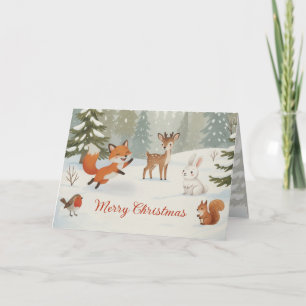 Winter Woodland Merry Christmas Forest Animals Holiday Card