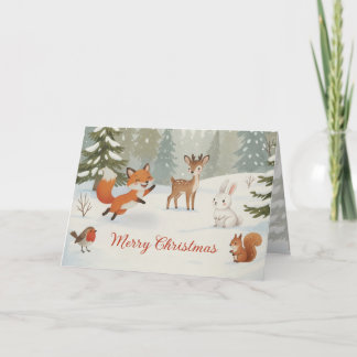 Winter Woodland Merry Christmas Forest Animals Holiday Card