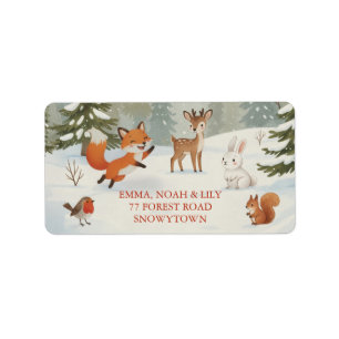 Winter Woodland Merry Christmas Forest Animals Label