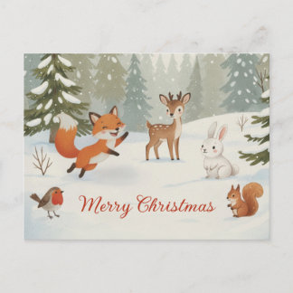 Winter Woodland Merry Christmas Forest Animals Postcard