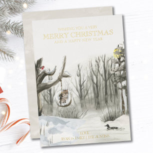 Winter Woodland Nature Luxury Gold Foil Holiday Card