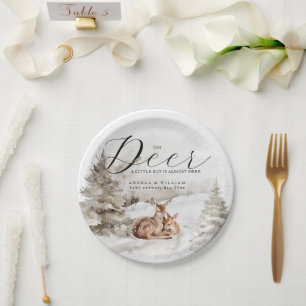 Winter Woodland Oh Deer Theme Baby Boy Shower Paper Plate