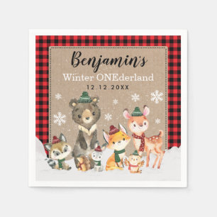 Winter Woodland ONEderland Lumberjack 1st Birthday Napkin