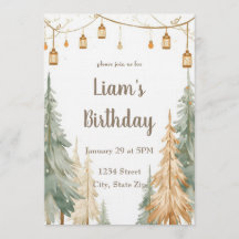 Winter Woodland Photo Birthday Invitation – Pastel