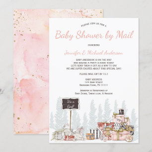 Winter Woodland Pink Bunny Baby Shower By Mail Invitation