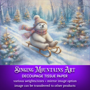 Winter Woodland Polar Bear Sled Crafting Decoupage Tissue Paper