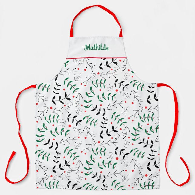 Winter Woodland Retro Personalised Christmas Apron (Front)