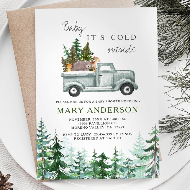 Winter Woodland Rustic Forest Animal Baby Shower Invitation (Creator Uploaded)