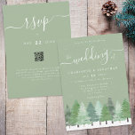Winter Woodland Sage Green Wedding QR Code Invitation<br><div class="desc">Winter Woodland Sage Green Wedding Invitation with Watercolor Fir Trees, Script Typography & QR Code RSVP Celebrate your love with the enchanting beauty of nature in this Winter Woodland Sage Green Wedding Invitation. Featuring hand-painted watercolor fir trees in a snowy evergreen forest against a stylish sage green background, this elegant...</div>