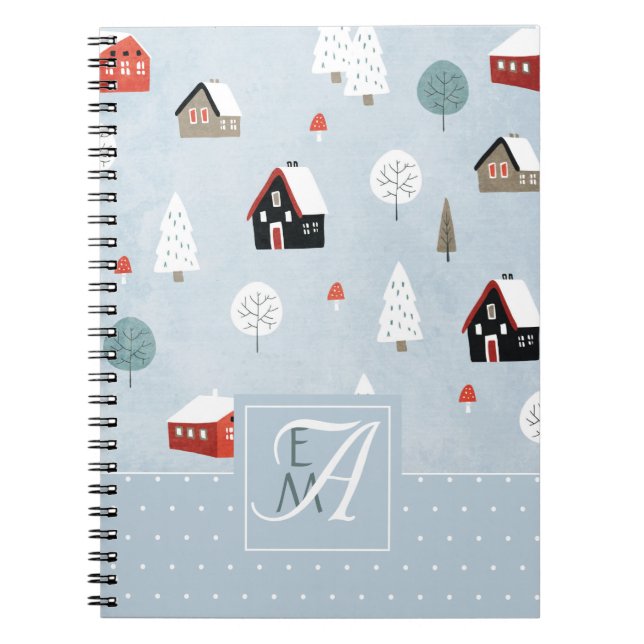 Winter Woodland Scandinavian Monogrammed Decor Notebook (Front)