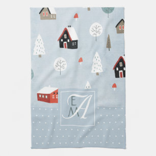 Winter Woodland Scandinavian Monogrammed Decor Tea Towel
