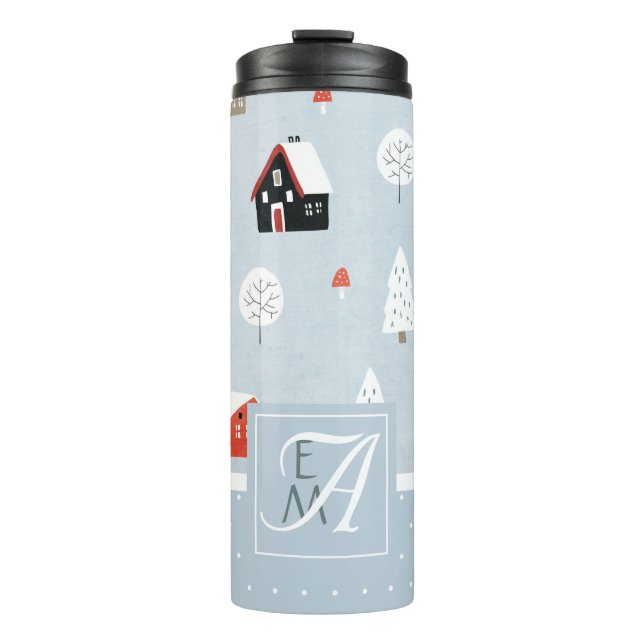 Winter Woodland Scandinavian Monogrammed Decor Thermal Tumbler (Front)