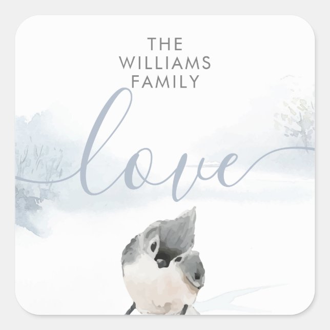 Winter Woodland Scene Bird Square Sticker (Front)