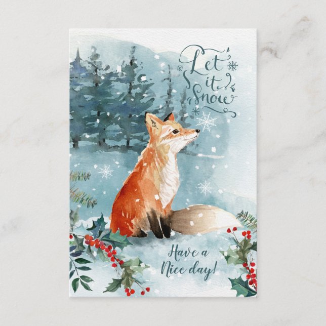 Winter woodland scene, fox Christmas Enclosure Card (Front)