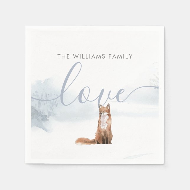 Winter Woodland Scene Fox Holiday Napkin (Front)