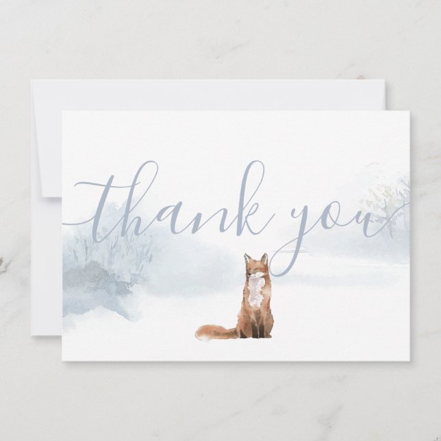 Winter Woodland Scene Fox Thank You Card (Front)