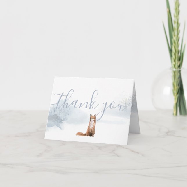 Winter Woodland Scene Fox Thank You Card (Front)