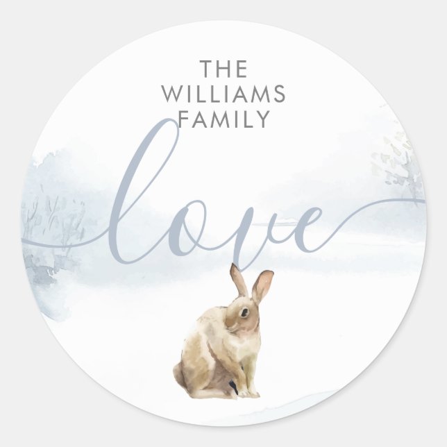Winter Woodland Scene Hare Classic Round Sticker (Front)