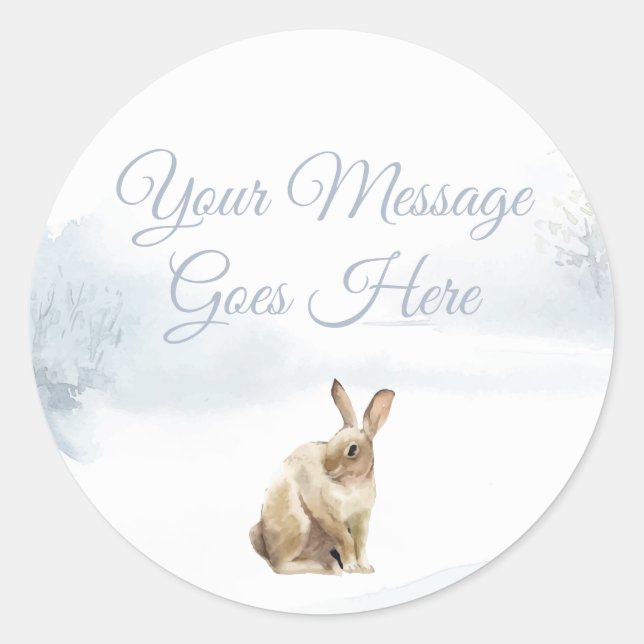 Winter Woodland Scene Hare Classic Round Sticker (Front)