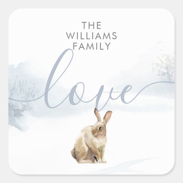 Winter Woodland Scene Hare Square Sticker (Front)