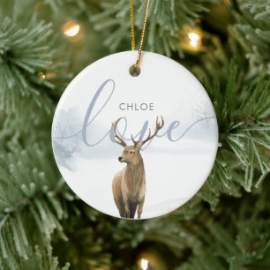 Winter Woodland Scene Stag Ceramic Tree Decoration