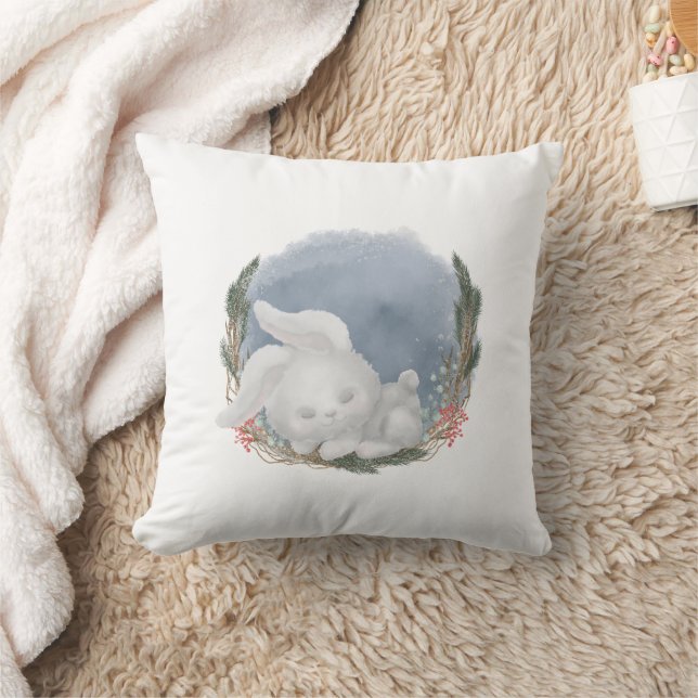 Winter Woodland Sleeping Bunny  Cushion (Blanket)