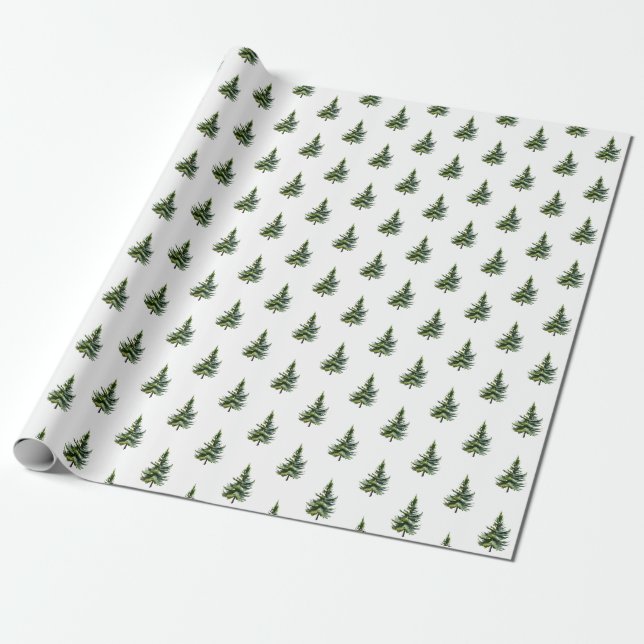 Winter Woodland Small Fir Tree Forest Wrapping Paper (Unrolled)