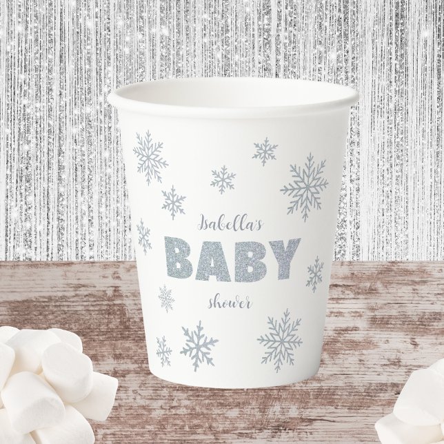 Winter Woodland Snow Wonderland Silver Baby Shower Paper Cups (winter wonderland baby shower paper cups silver glitter woodland)