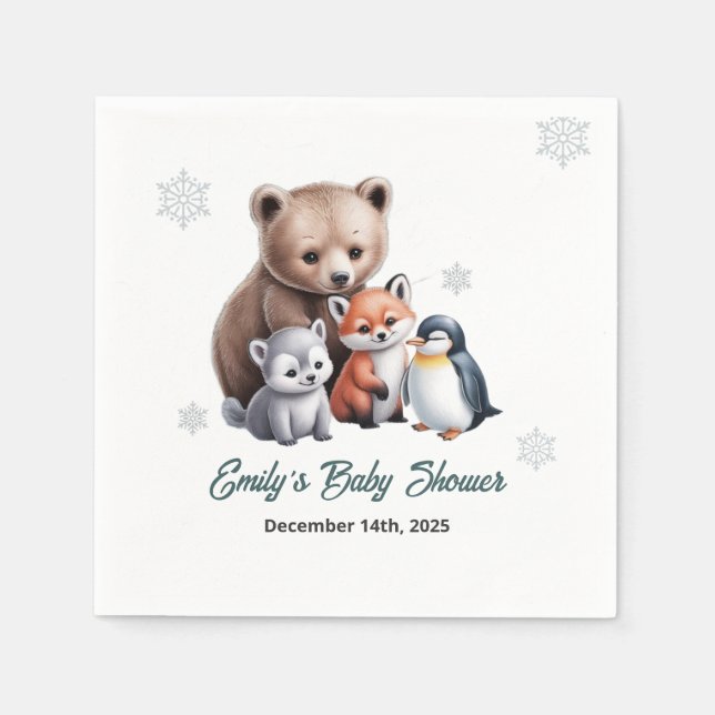 Winter Woodland Snowflake Baby Shower Napkin (Front)