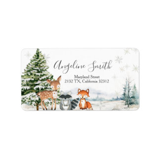 Winter Woodland Snowflakes Baby Shower Address Label