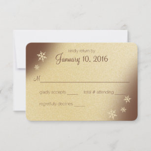 Winter Woodland Snowflakes Brown and Gold Reply RSVP Card