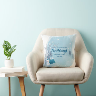 Winter Woodland Snowman Personalised Family Cushion