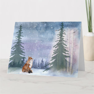 Winter Woodland Snowy Fox & Bird Card