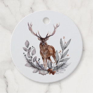Winter Woodland Stag Modern Script Baby Shower Favour Tags