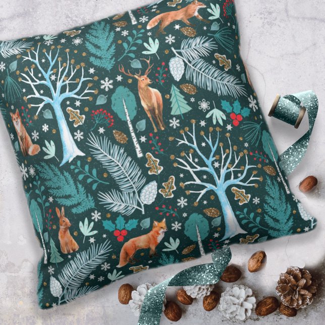 Winter Woodland Teal/Gold ID785 Cushion (Creator Uploaded)