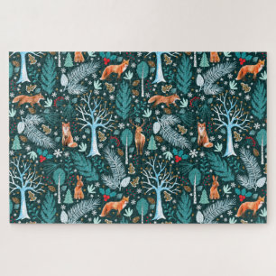Winter Woodland Teal/Gold ID785 Jigsaw Puzzle