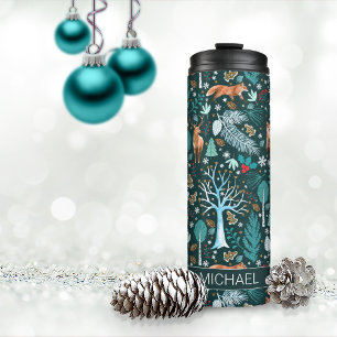 Winter Woodland Teal/Gold ID785  Thermal Tumbler