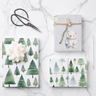 Winter Woodland Teddy Bear Baby Shower  Wrapping Paper Sheet