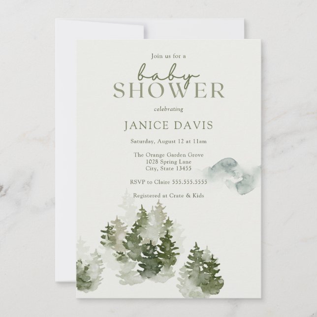 Winter Woodland Theme Baby Shower Invitation Card (Front)