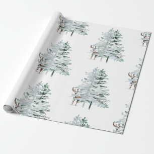 Winter Woodland Trees & Deer Wrapping Paper