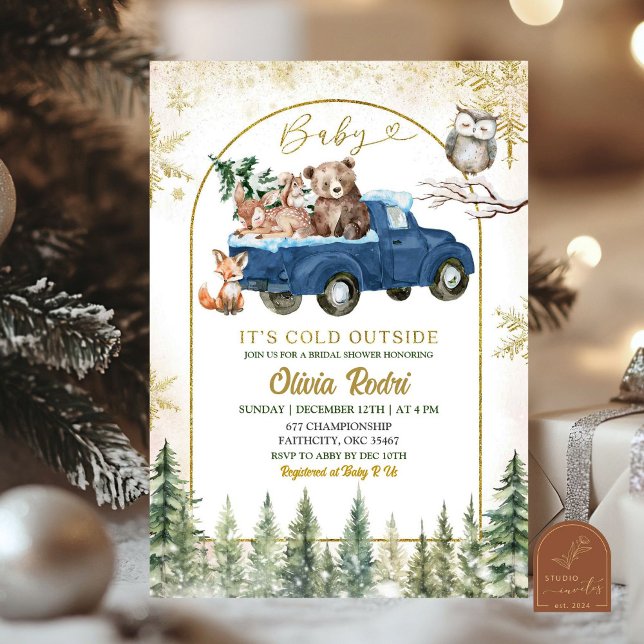 Winter Woodland Truck Animal Forest Baby Shower Invitation (Creator Uploaded)