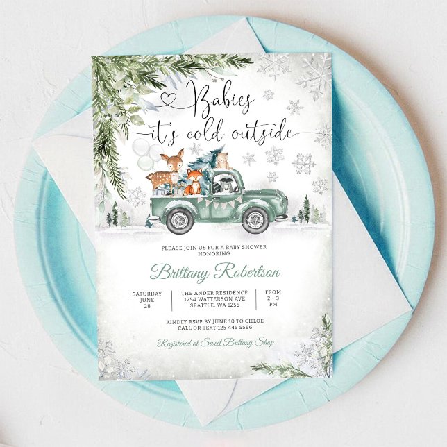 Winter Woodland Truck Baby Shower Invitation (Creator Uploaded)