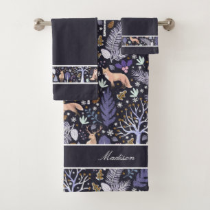 Winter Woodland Violet/Gold ID785 Bath Towel Set