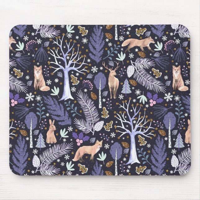 Winter Woodland Violet/Gold ID785 Mouse Mat (Front)