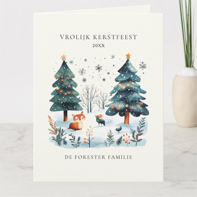 Winter Woodland Vrolijk Kerstfeest Greeting Card (Front)