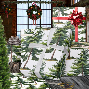 Winter Woodland Watercolour Fir Tree Forest Wrapping Paper