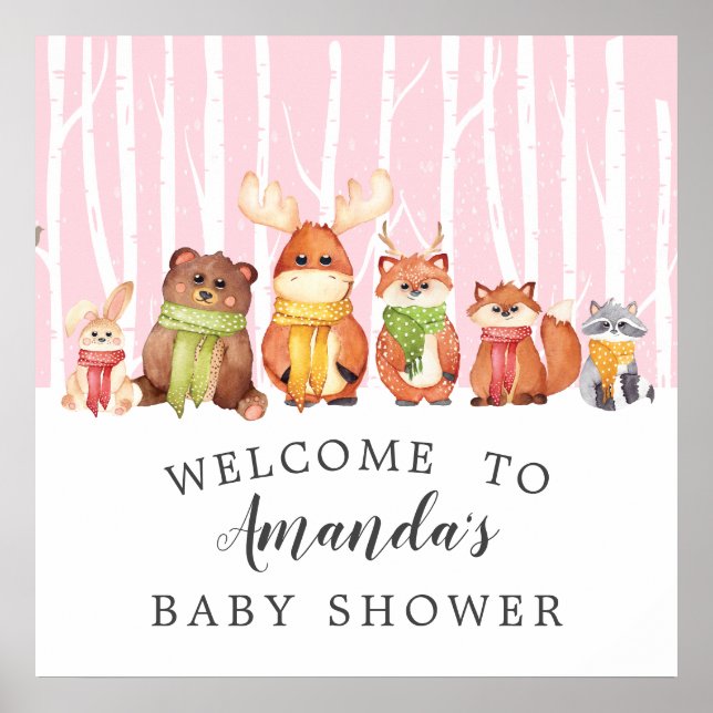 Winter Woodland Welcome Baby Shower Sign (Front)