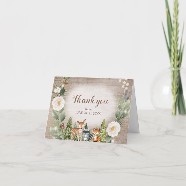 Winter Woodland White Floral Thank You card (Front)