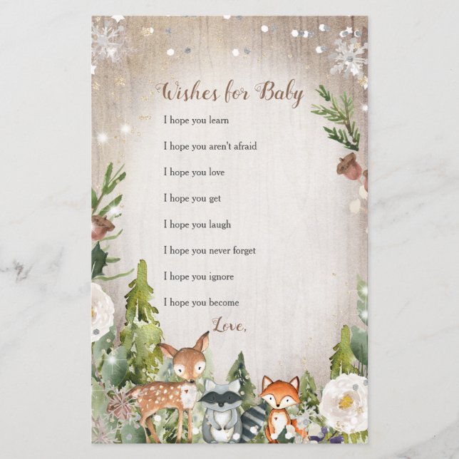 Winter Woodland White Floral Wishes for Baby Card (Front)