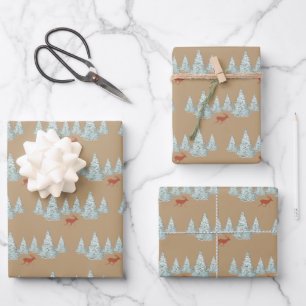 Winter Woodland with Spruce Forest and Deer   Wrapping Paper Sheet